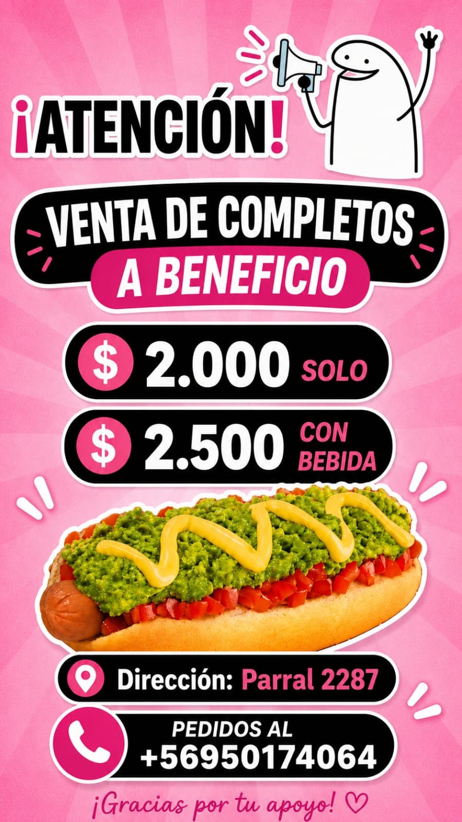 Venta de completos a beneficio invita a vecinos a colaborar con importante causa solidaria